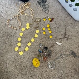 Yellow Disc Statement Necklace and Earring Set - Unbranded